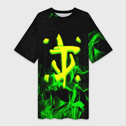 Футболка женская длинная Doom кислотное лого огненный, цвет: 3D-принт