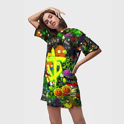 Футболка женская длинная Растения против зомби x Дум лого, цвет: 3D-принт — фото 2