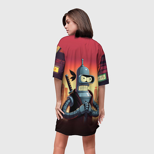 Женская длинная футболка Крутой ниндзя Бендер в ночном городе / 3D-принт – фото 4