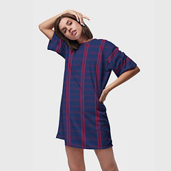 Футболка женская длинная Color blue cage pink stripes, цвет: 3D-принт — фото 2
