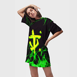 Футболка женская длинная Doom кислотное лого, цвет: 3D-принт — фото 2