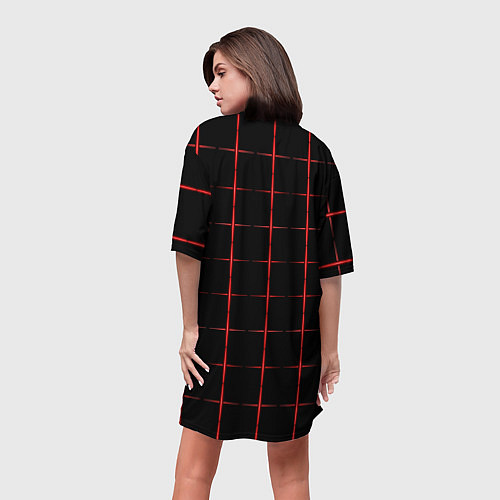 Женская длинная футболка Color black red crosses / 3D-принт – фото 4