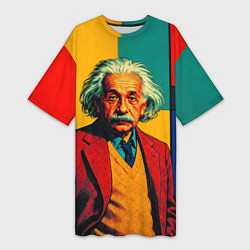 Футболка женская длинная Эйнштейн поп-арт, цвет: 3D-принт