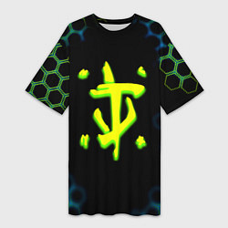 Футболка женская длинная Doom соты кислотное лого, цвет: 3D-принт