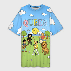 Женская длинная футболка Queen мультяшный стиль на поляне