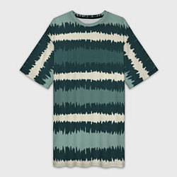 Футболка женская длинная Полосы зигзагообразные зеленые, цвет: 3D-принт