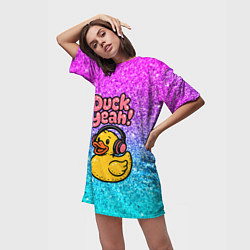 Футболка женская длинная Duck yeah - утка в наушниках, цвет: 3D-принт — фото 2