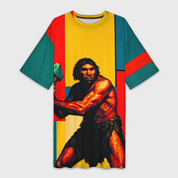 Женская длинная футболка Неандерталец поп-арт