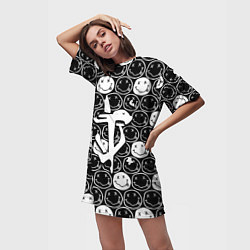 Футболка женская длинная Doom x nirvana pattern, цвет: 3D-принт — фото 2