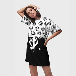 Футболка женская длинная Doom черно белые аниме, цвет: 3D-принт — фото 2