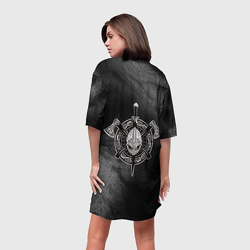 Женская длинная футболка Викинг с топором с мистическими спутниками / 3D-принт – фото 4