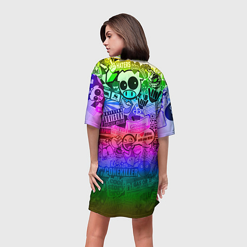 Женская длинная футболка Monster energy неоновые стикеры / 3D-принт – фото 4