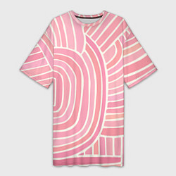 Футболка женская длинная Абстрактный узор розовый, цвет: 3D-принт