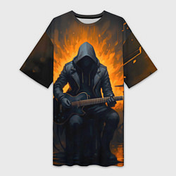 Женская длинная футболка Гитарист играющий в пламени