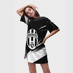 Футболка женская длинная Juventus geometry stripes black, цвет: 3D-принт — фото 2
