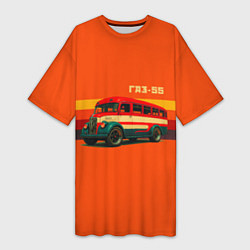 Футболка женская длинная Ретро автобус ГАЗ-55 поп-арт, цвет: 3D-принт