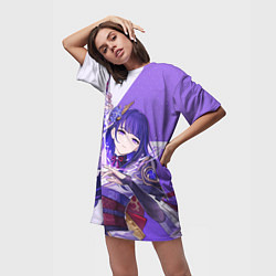 Футболка женская длинная Сёгун Райдэн Genshin Impact thunder, цвет: 3D-принт — фото 2