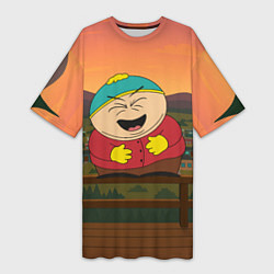 Футболка женская длинная Эрик Картман смеется держа живот, цвет: 3D-принт