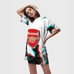 Футболка женская длинная Arsenal огонь глитч, цвет: 3D-принт — фото 2