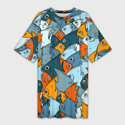 Футболка женская длинная Много рыб, цвет: 3D-принт