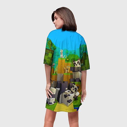 Женская длинная футболка Майнкрафт - панды / 3D-принт – фото 4