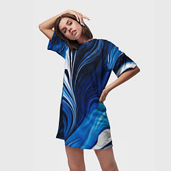 Футболка женская длинная Бело синяя абстракция, цвет: 3D-принт — фото 2