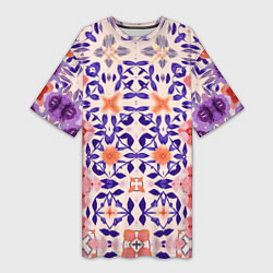 Футболка женская длинная Цветочная метаморфоза фиолетово-розовая, цвет: 3D-принт