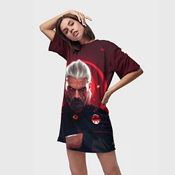 Футболка женская длинная Ведьмак красные искры, цвет: 3D-принт — фото 2