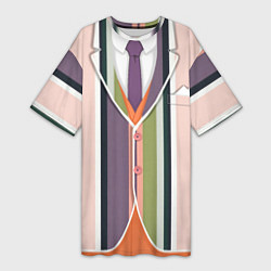 Женская длинная футболка Полосатый пиджак с оранжевым жилетом