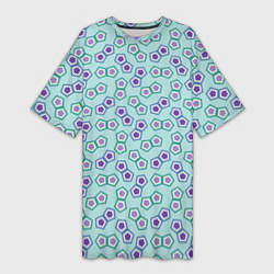 Футболка женская длинная Пятиугольные детальки мозаики на голубом, цвет: 3D-принт