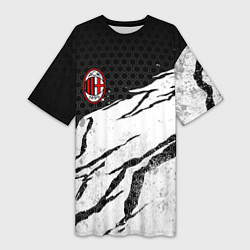 Футболка женская длинная ФК Милан - белый затёртый, цвет: 3D-принт