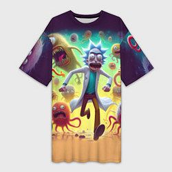 Женская длинная футболка Рик Санчес убегает от монстров