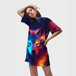 Футболка женская длинная Волк льда и пламени, цвет: 3D-принт — фото 2