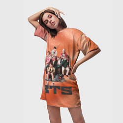 Футболка женская длинная BTS фотка на диване, цвет: 3D-принт — фото 2