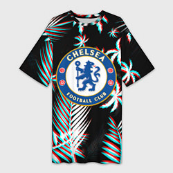 Футболка женская длинная Chelsea тропики глитч текстура, цвет: 3D-принт