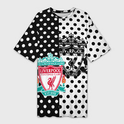 Женская длинная футболка Liverpool черно белые точки