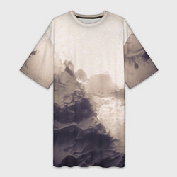 Футболка женская длинная Сепия абстрактная горная река, цвет: 3D-принт