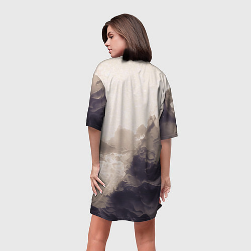 Женская длинная футболка Сепия абстрактная горная река / 3D-принт – фото 4