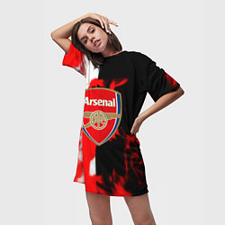 Футболка женская длинная Арсенал огонь, цвет: 3D-принт — фото 2