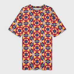 Футболка женская длинная Красно-синий калейдоскоп, цвет: 3D-принт