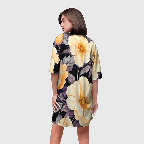Женская длинная футболка Крупные жёлтые цветы / 3D-принт – фото 4