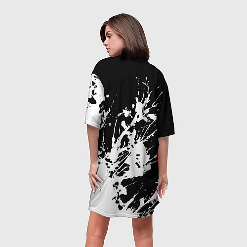 Женская длинная футболка Взрывная белая краска на чёрном / 3D-принт – фото 4