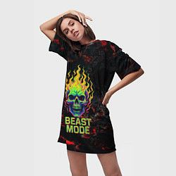 Футболка женская длинная Beast mode череп, цвет: 3D-принт — фото 2