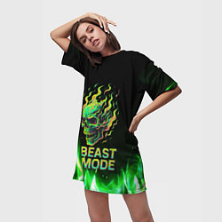 Футболка женская длинная Режим зверя огненный череп, цвет: 3D-принт — фото 2