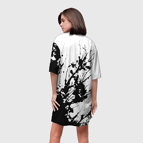 Женская длинная футболка Чёрная взрывная краска на белом / 3D-принт – фото 4