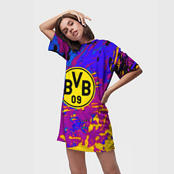 Футболка женская длинная Borussia абстрактные краски, цвет: 3D-принт — фото 2