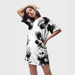 Футболка женская длинная Чёрно-белая абстракция нейроарт, цвет: 3D-принт — фото 2