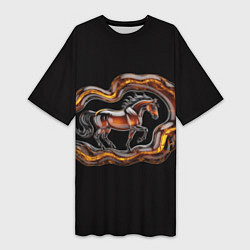 Футболка женская длинная Стилизованная бегущая янтарная лошадь, цвет: 3D-принт
