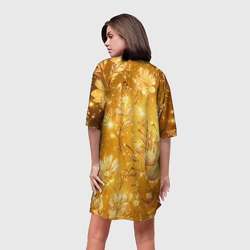 Женская длинная футболка Цветочный золотой с искрами / 3D-принт – фото 4