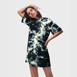 Футболка женская длинная Чёрно-синий разряд абстракция, цвет: 3D-принт — фото 2